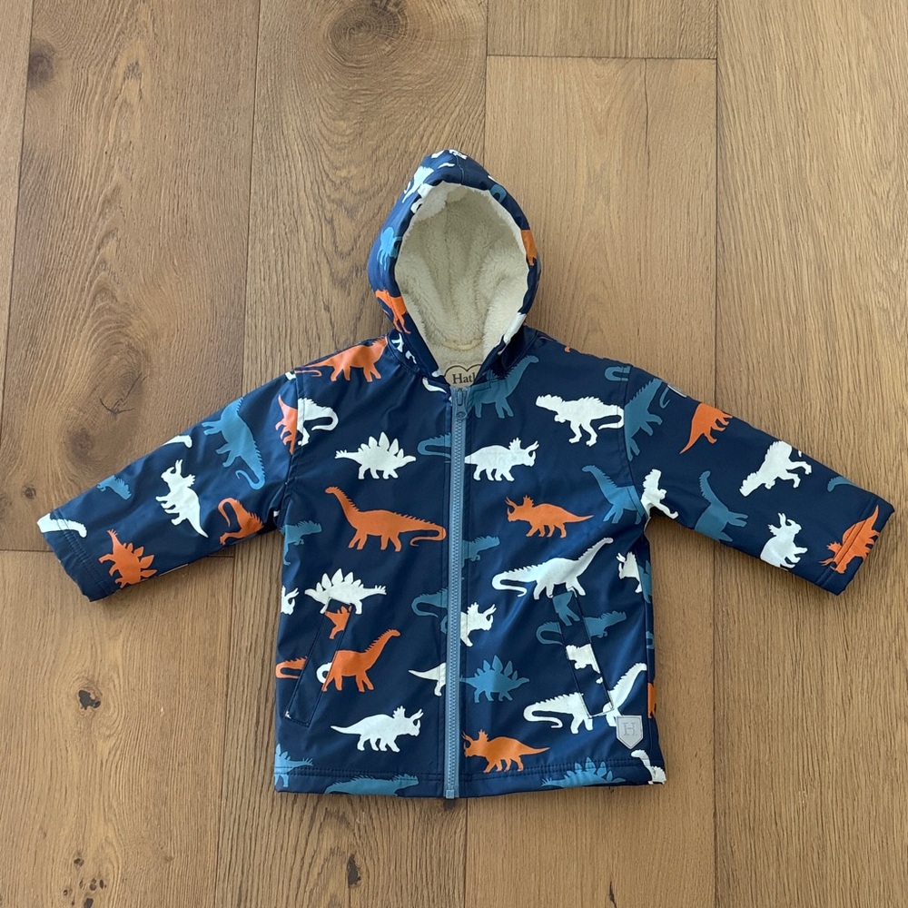 Hatley Cream Sherpa-Lined Color Changing Rain Coat Jacket Label - Kids Size 3t